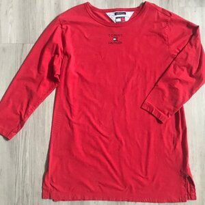 TOMMY HILFIGER LOGO Y2K L/S RED COTTON KNIT SLEEP SHIRT PAJAMA- WOMEN'S XL